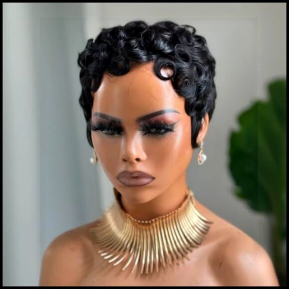 Glueless Human Hair Pixie Cut Wig Curly Wave Layered With Bangs Daily Wear main image 5